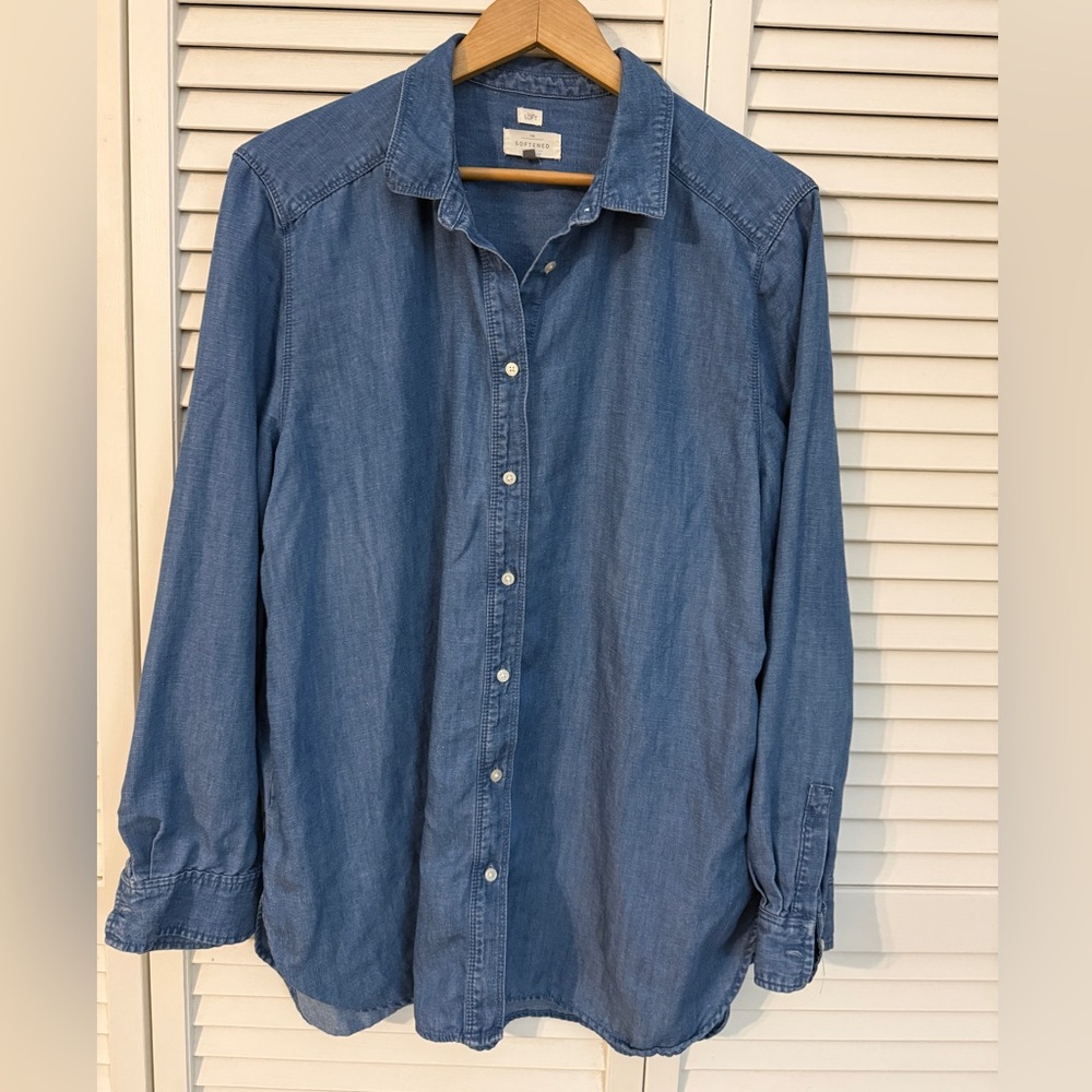 LOFT Casual Blue Button Down Ladies Shirt